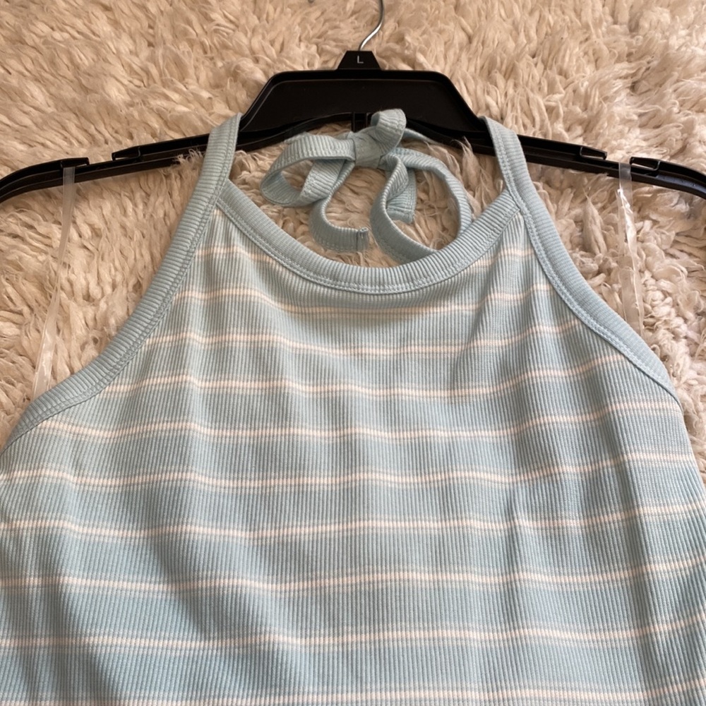 Blue and White Striped Halter Tie Top - Picture 2 of 6